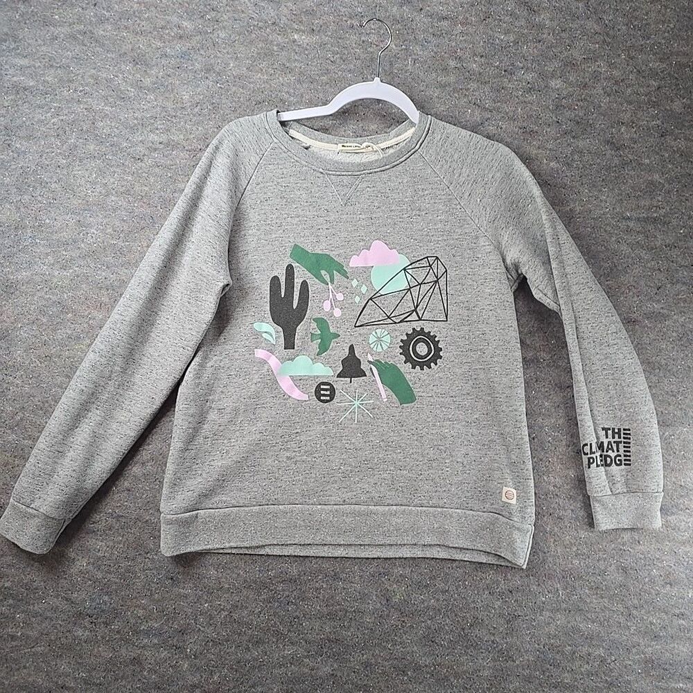 Marine Layer Sweatshirt Gray Climate Pledge Graphic Crewneck Fleece Womens Sz M